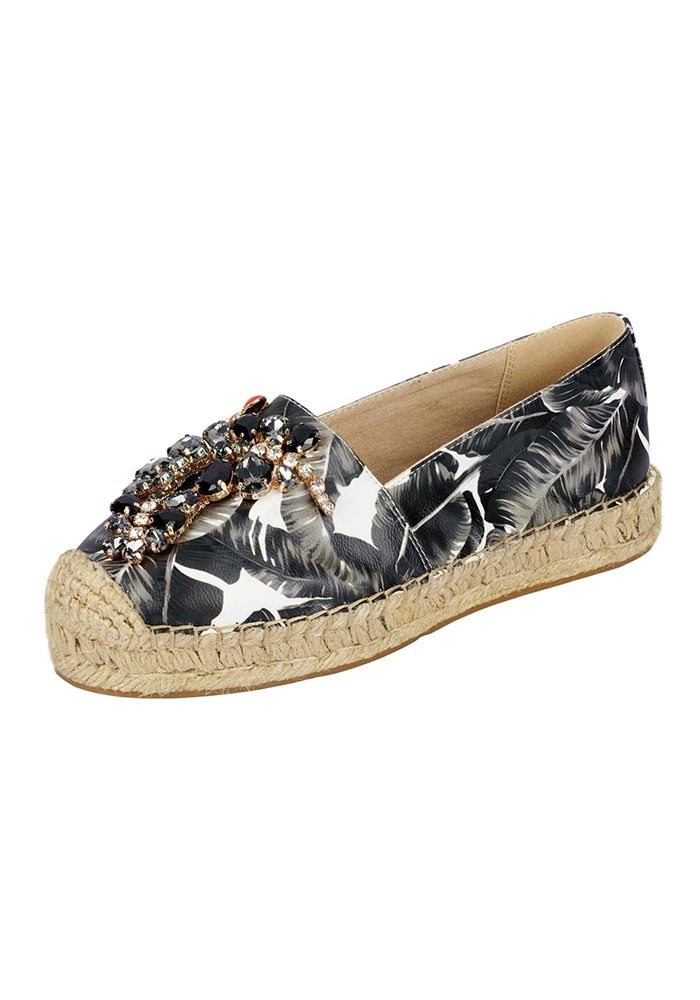 Espadrilles with strass, black-white