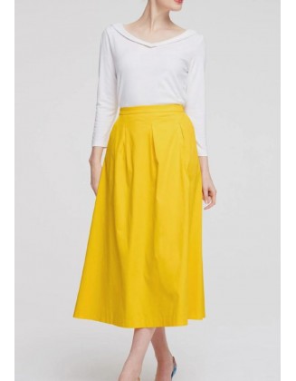 Midi ilgio geltonas sijonas