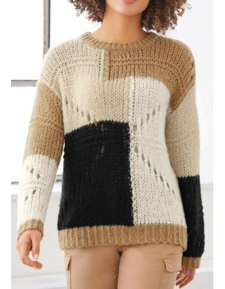 Stambaus mezgimo rudas megztinis su vilna